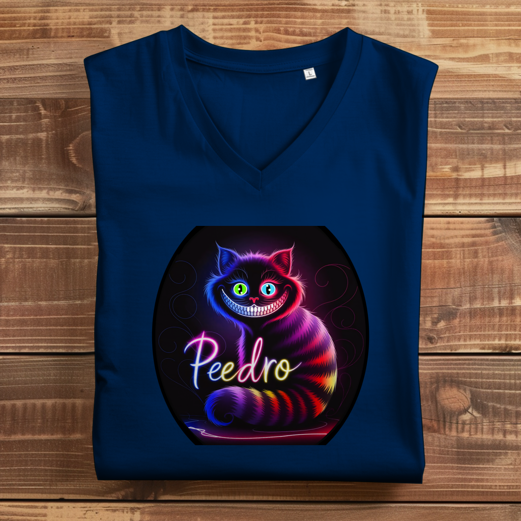 Damen Premium Bio V-Neck T-Shirt Katze Peedro