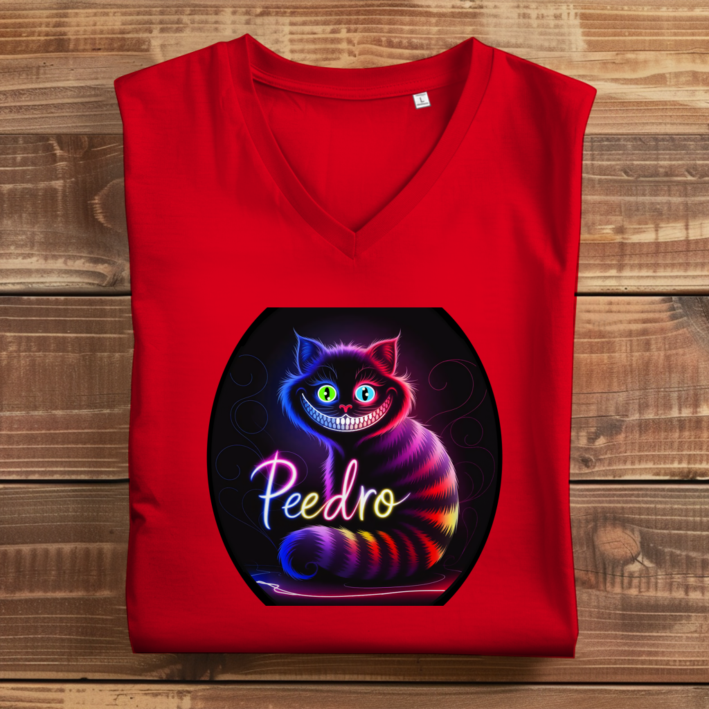 Damen Premium Bio V-Neck T-Shirt Katze Peedro