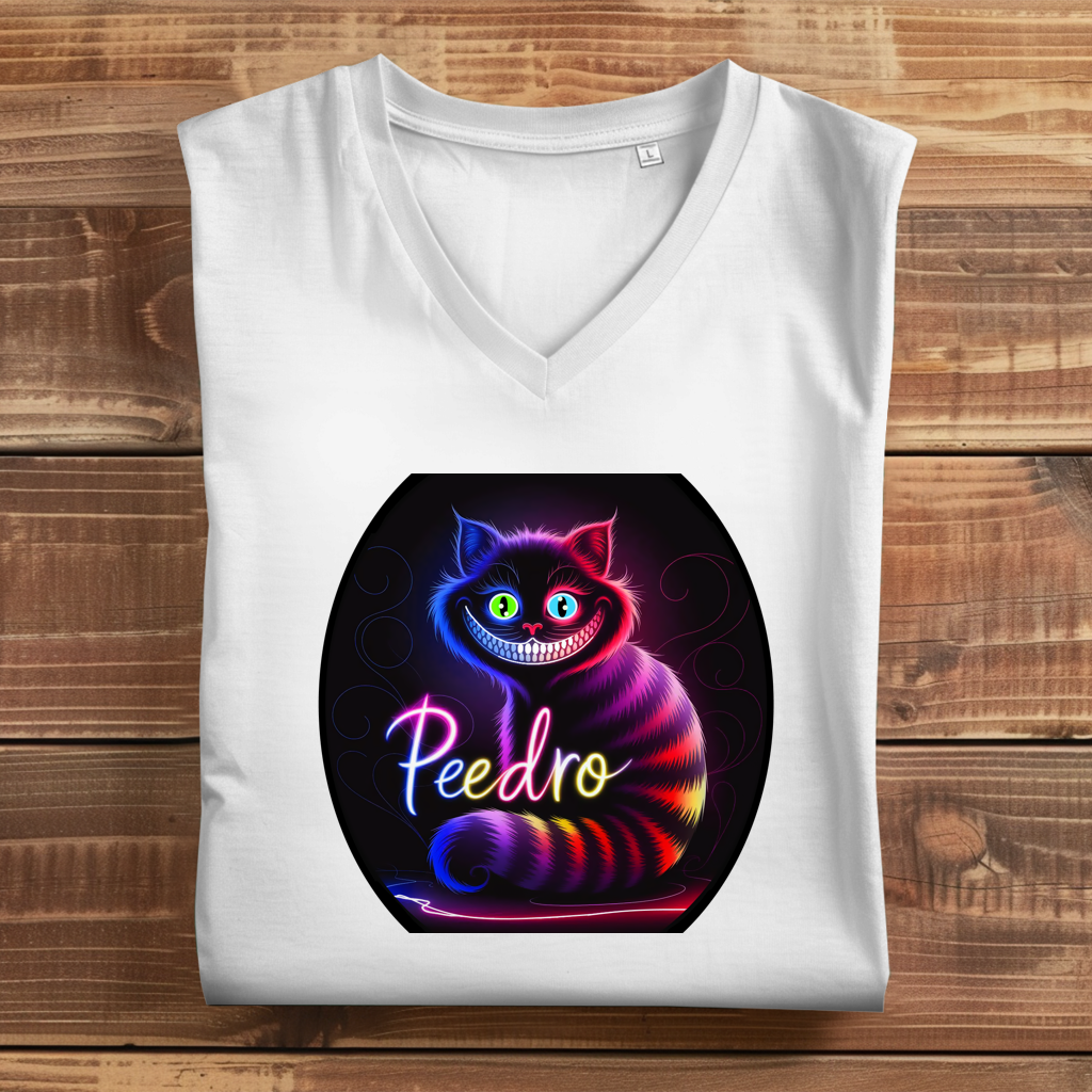 Damen Premium Bio V-Neck T-Shirt Katze Peedro