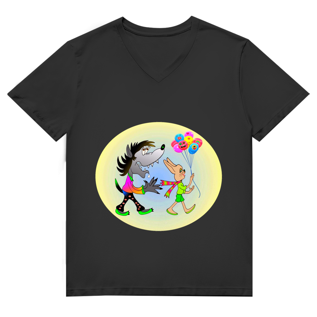 Herren Premium Bio V-Neck T-Shirt Hase und Wolf
