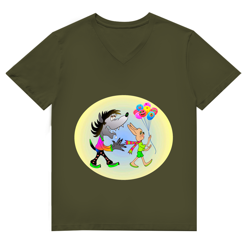 Herren Premium Bio V-Neck T-Shirt Hase und Wolf