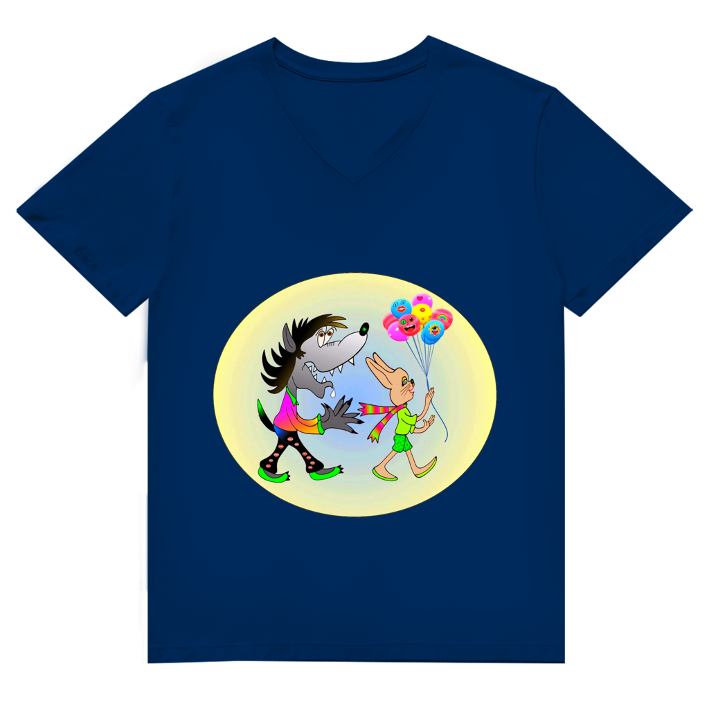 Herren Premium Bio V-Neck T-Shirt Hase und Wolf