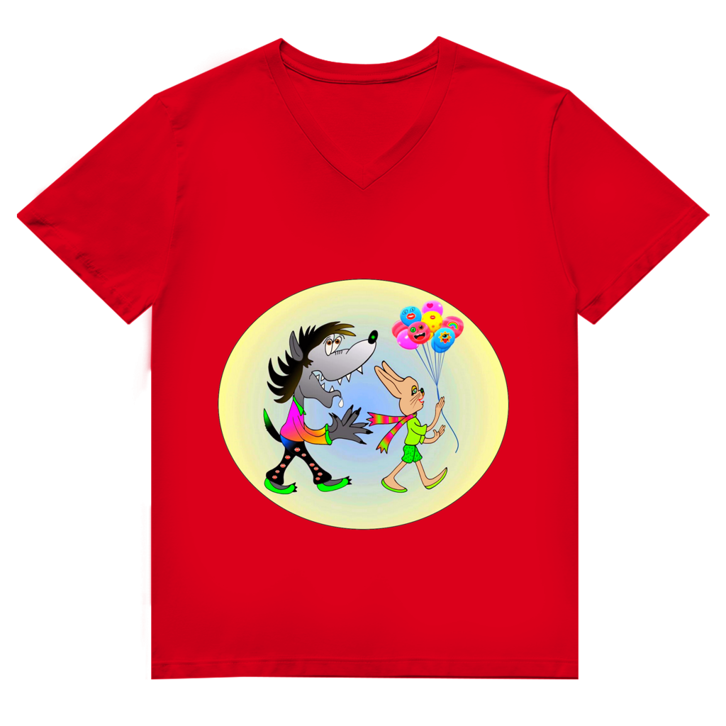 Herren Premium Bio V-Neck T-Shirt Hase und Wolf
