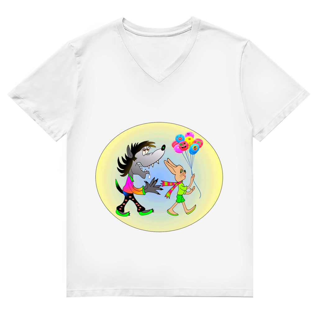Herren Premium Bio V-Neck T-Shirt Hase und Wolf