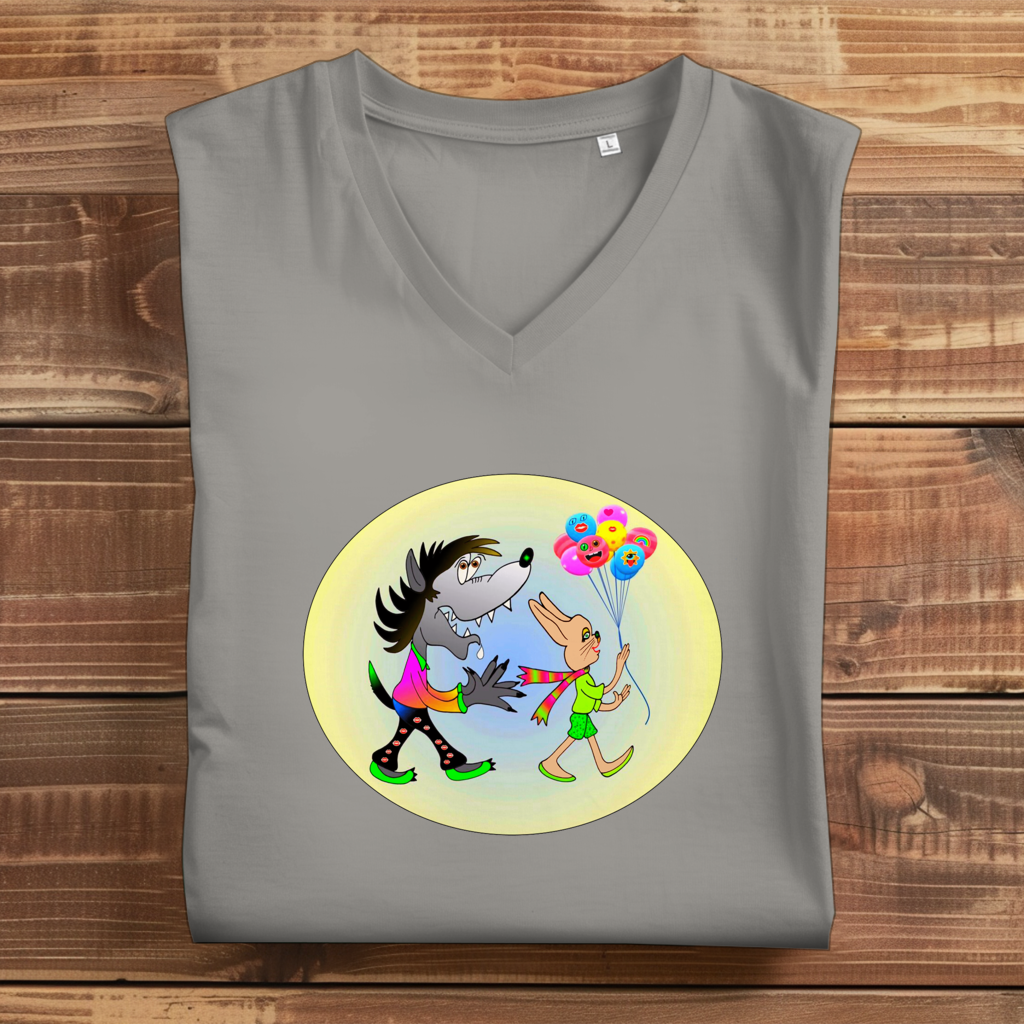 Damen Premium Bio V-Neck T-Shirt Hase und Wolf