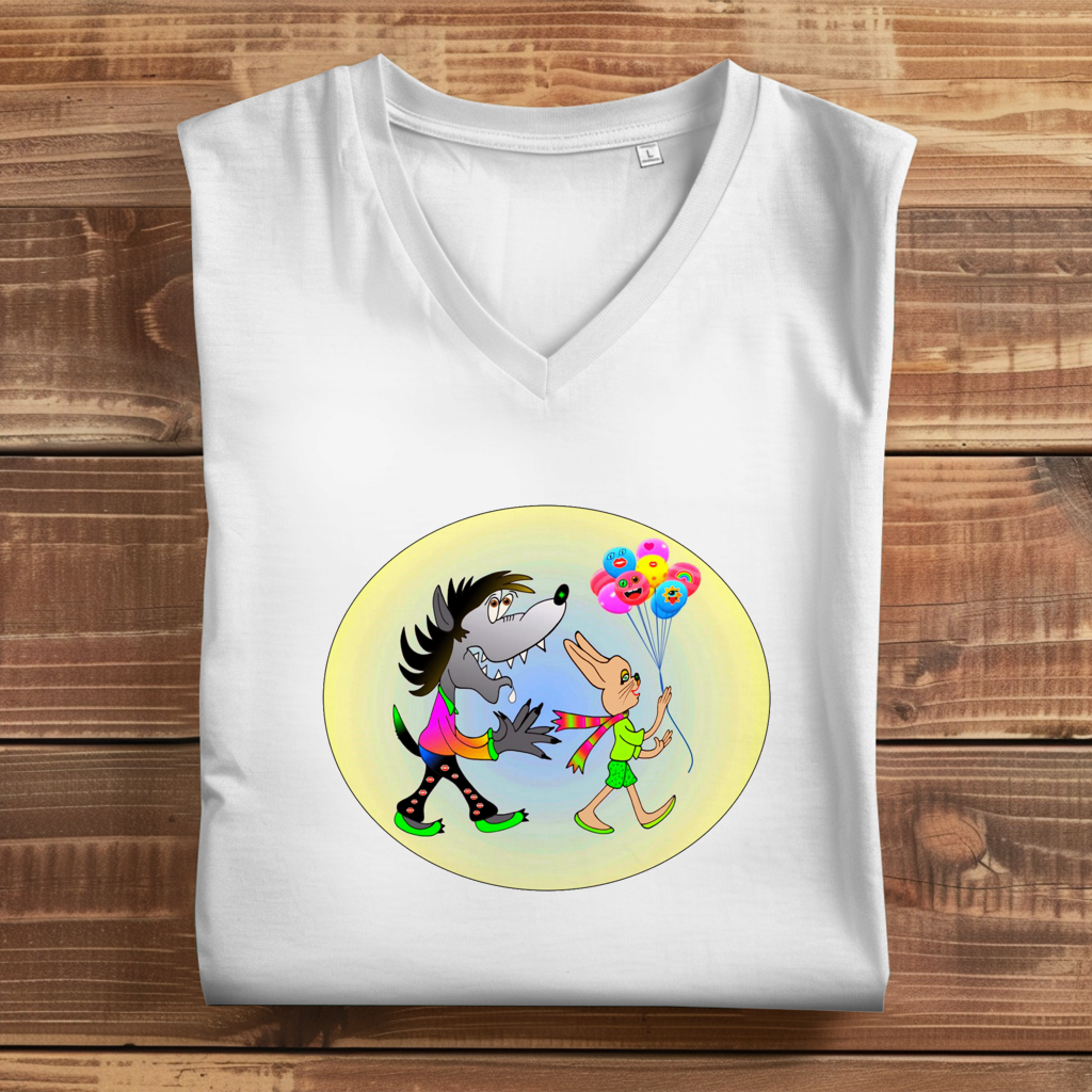Damen Premium Bio V-Neck T-Shirt Hase und Wolf