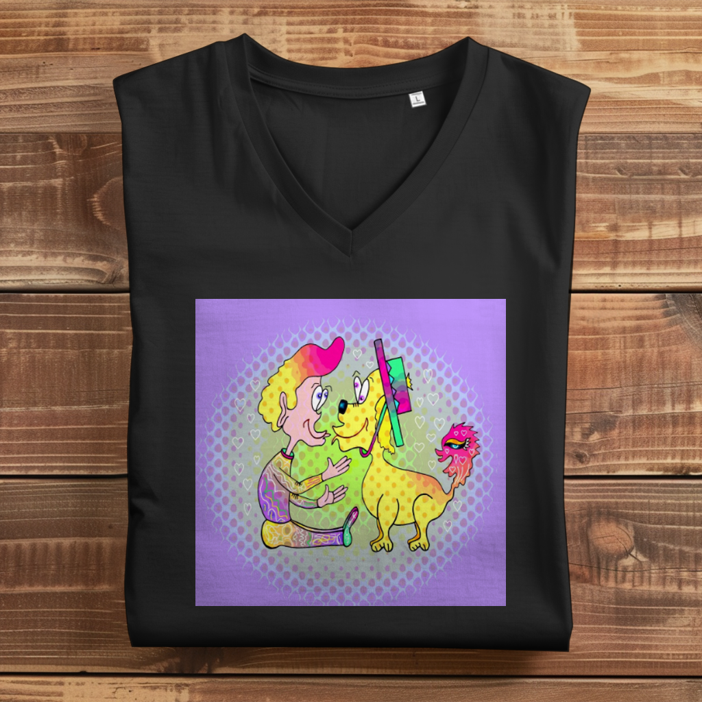 Damen Premium Bio V-Neck T-Shirt Picasso dog