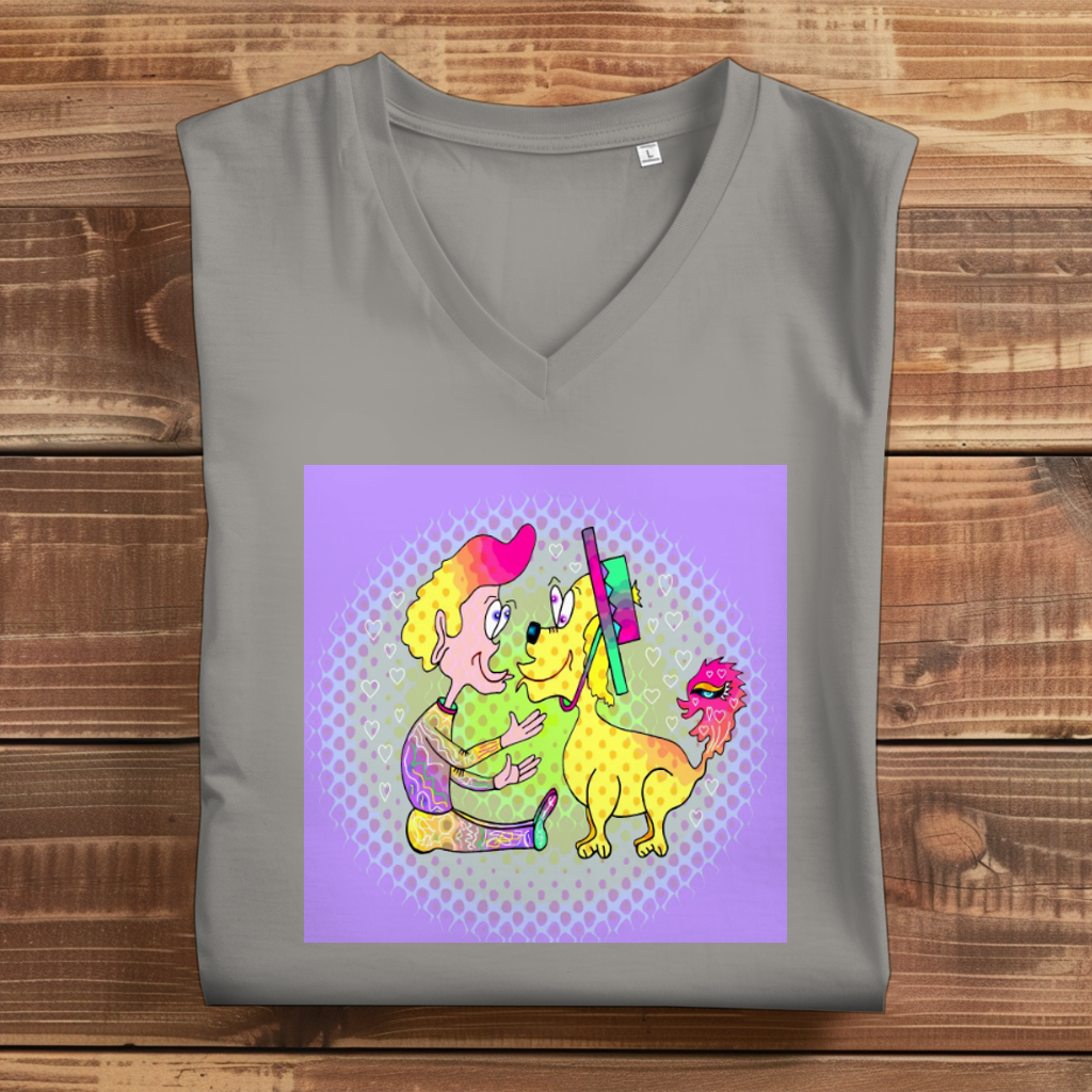 Damen Premium Bio V-Neck T-Shirt Picasso dog