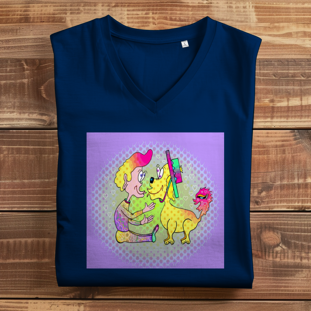 Damen Premium Bio V-Neck T-Shirt Picasso dog