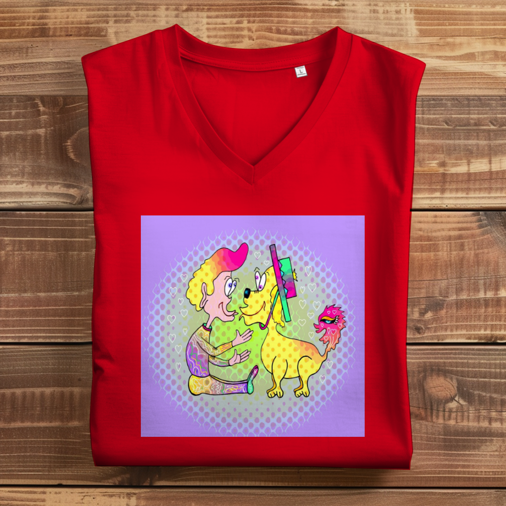 Damen Premium Bio V-Neck T-Shirt Picasso dog