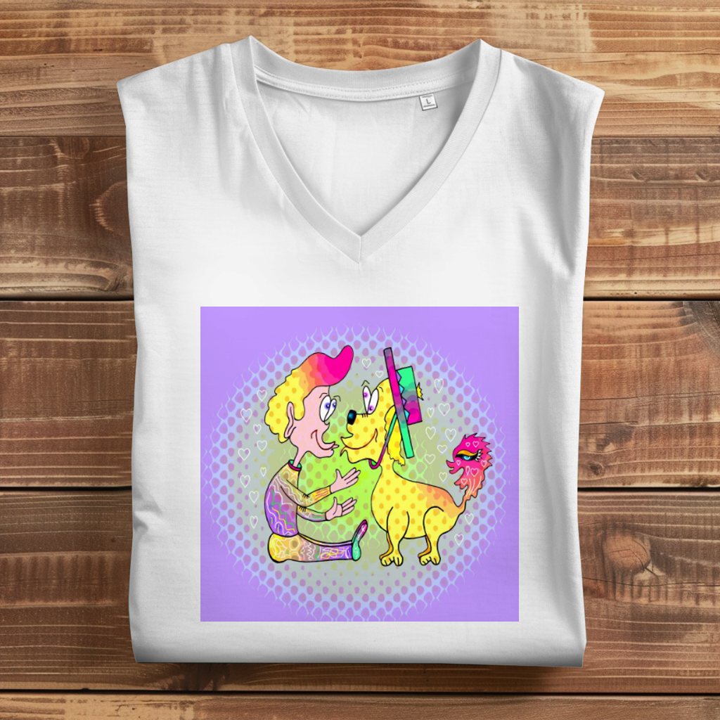 Damen Premium Bio V-Neck T-Shirt Picasso dog