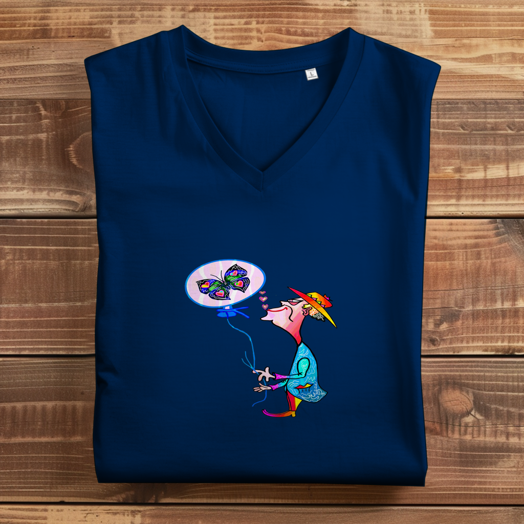 Damen Premium Bio V-Neck T-Shirt Ballonkünstler Manfred