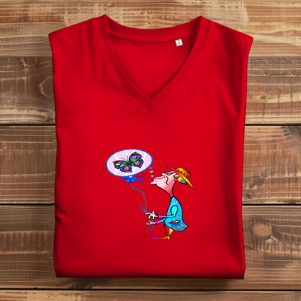 Damen Premium Bio V-Neck T-Shirt Ballonkünstler Manfred