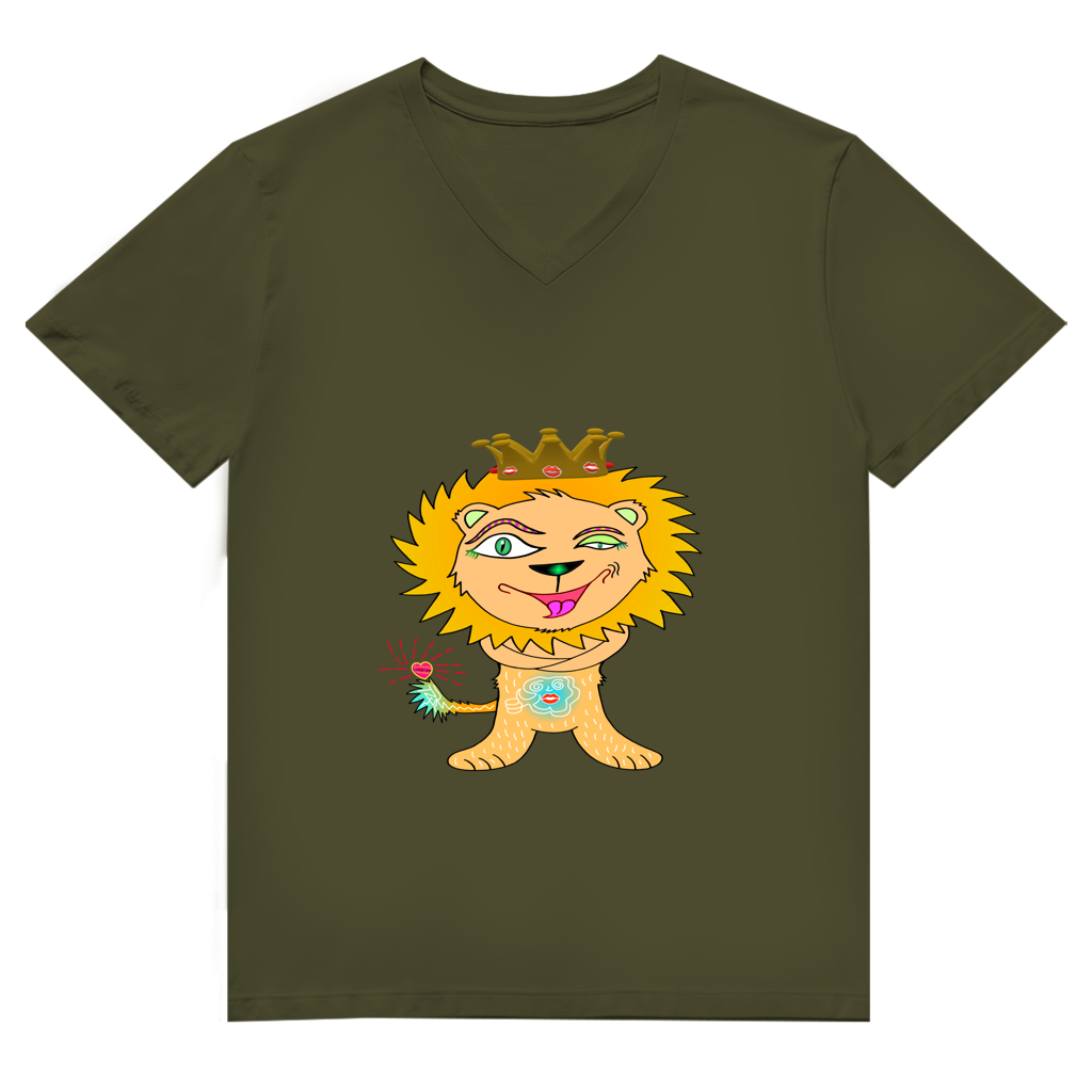 Herren Premium Bio V-Neck T-Shirt Löwen König