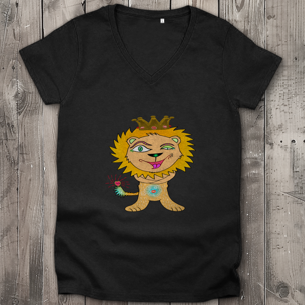 Damen Premium Bio V-Neck T-Shirt Löwen König