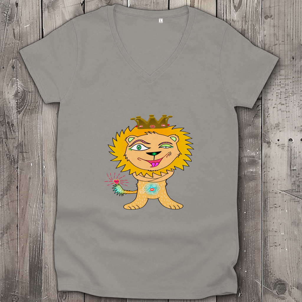 Damen Premium Bio V-Neck T-Shirt Löwen König