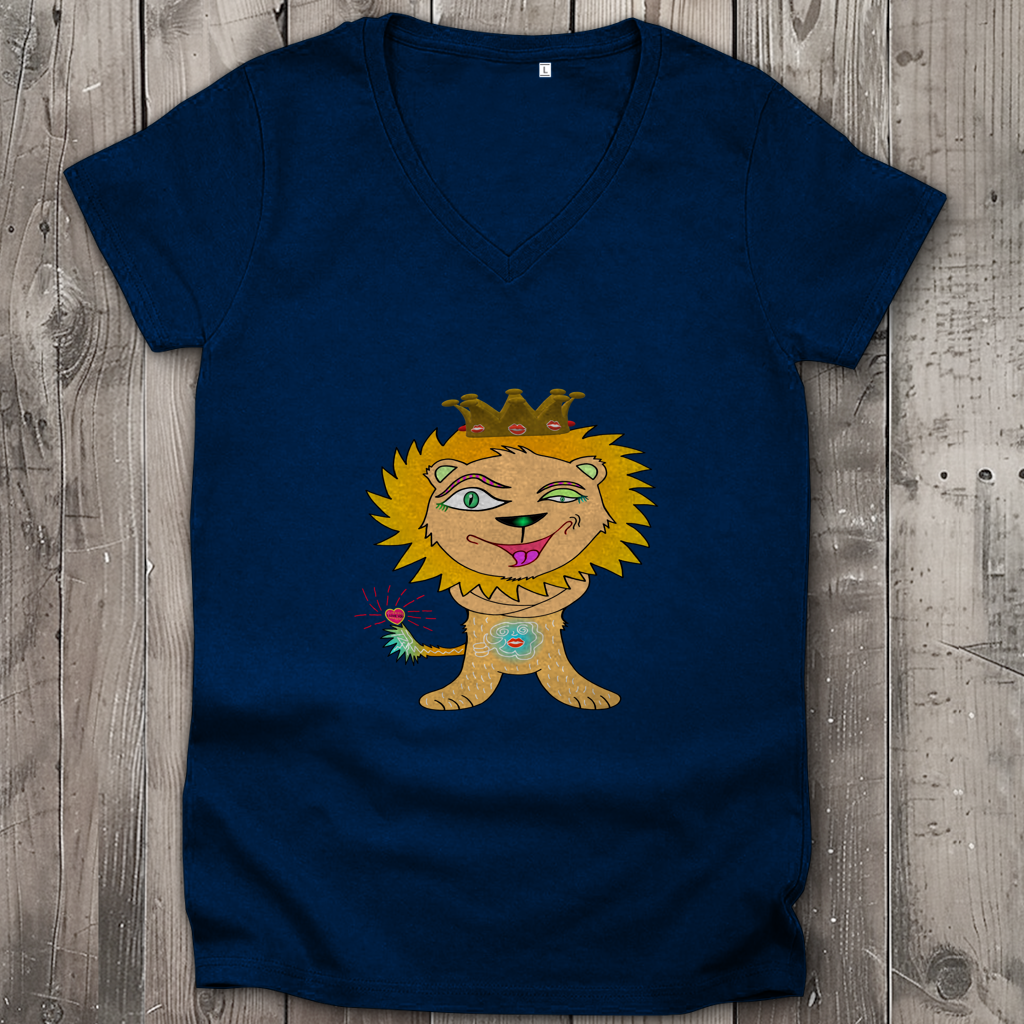 Damen Premium Bio V-Neck T-Shirt Löwen König