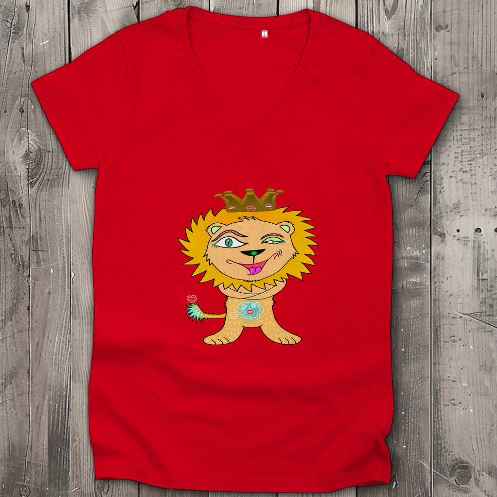 Damen Premium Bio V-Neck T-Shirt Löwen König