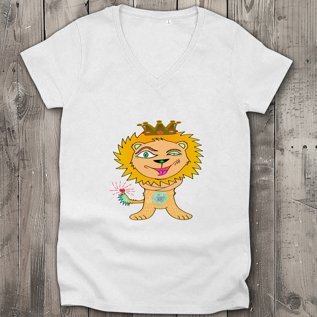 Damen Premium Bio V-Neck T-Shirt Löwen König