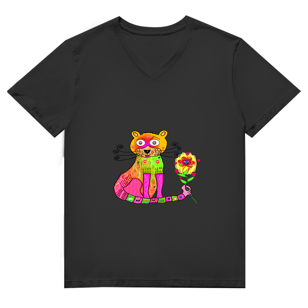 Herren Premium Bio V-Neck T-Shirt Cats best friend