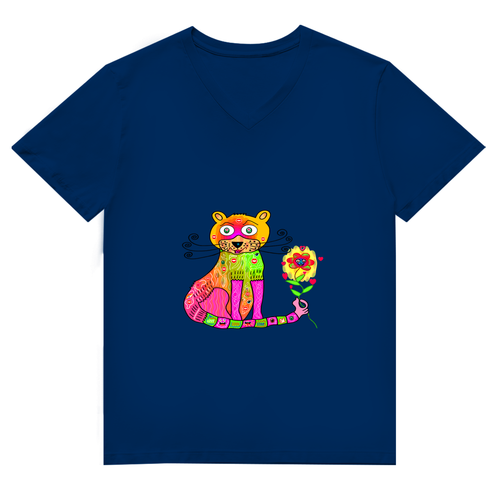 Herren Premium Bio V-Neck T-Shirt Cats best friend