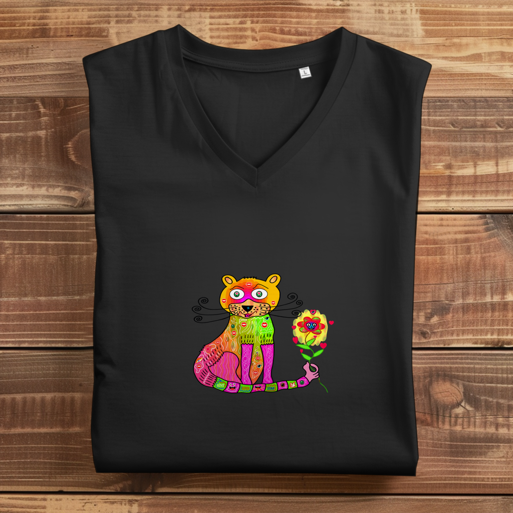Damen Premium Bio V-Neck T-Shirt Cats best friend