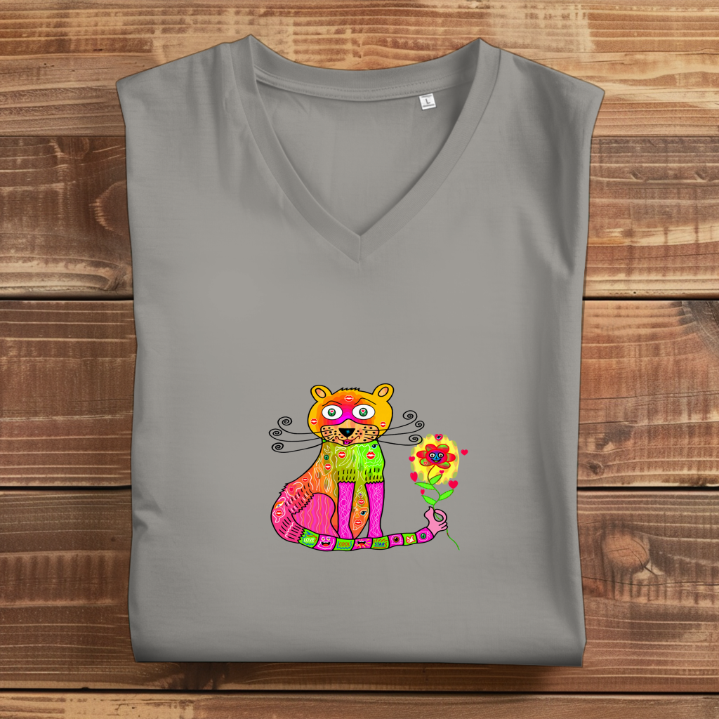 Damen Premium Bio V-Neck T-Shirt Cats best friend