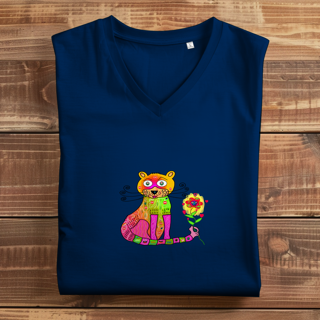 Damen Premium Bio V-Neck T-Shirt Cats best friend