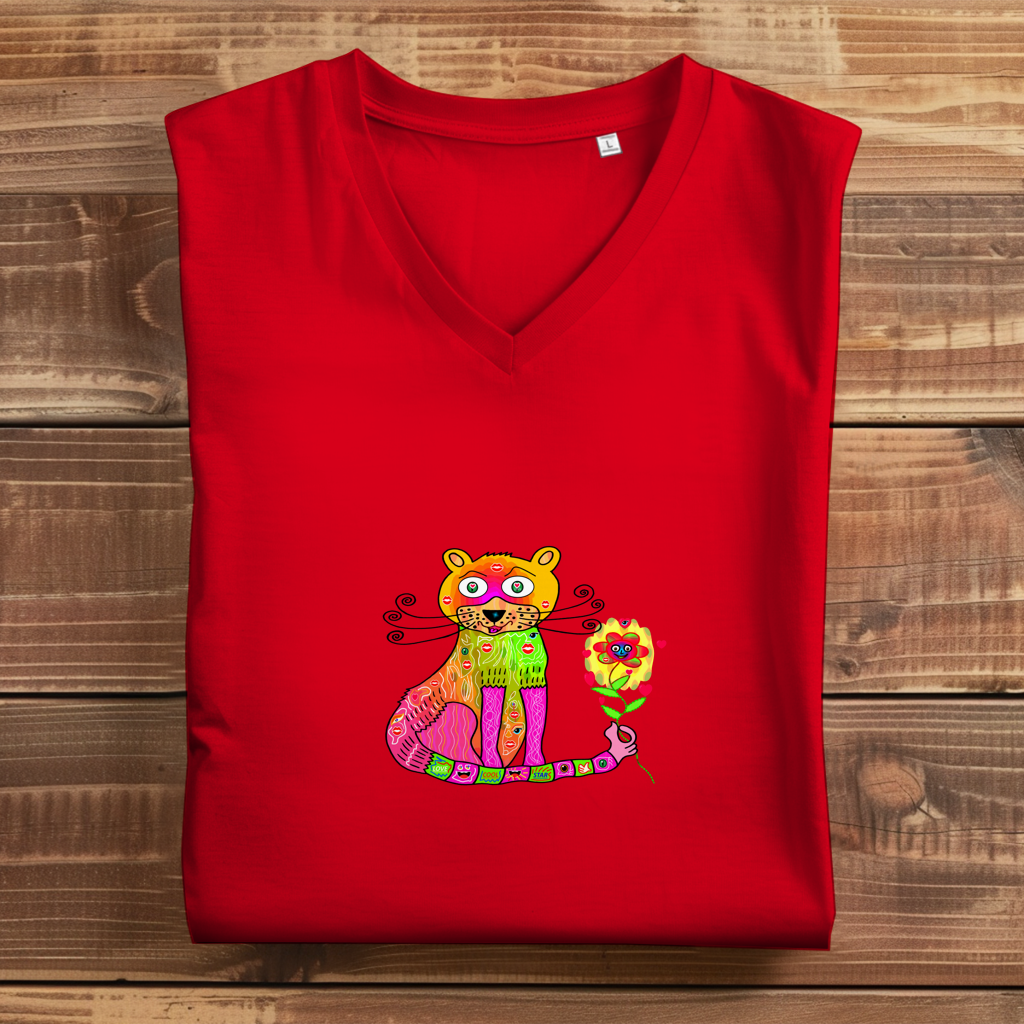 Damen Premium Bio V-Neck T-Shirt Cats best friend