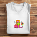 Damen Premium Bio V-Neck T-Shirt Cats best friend
