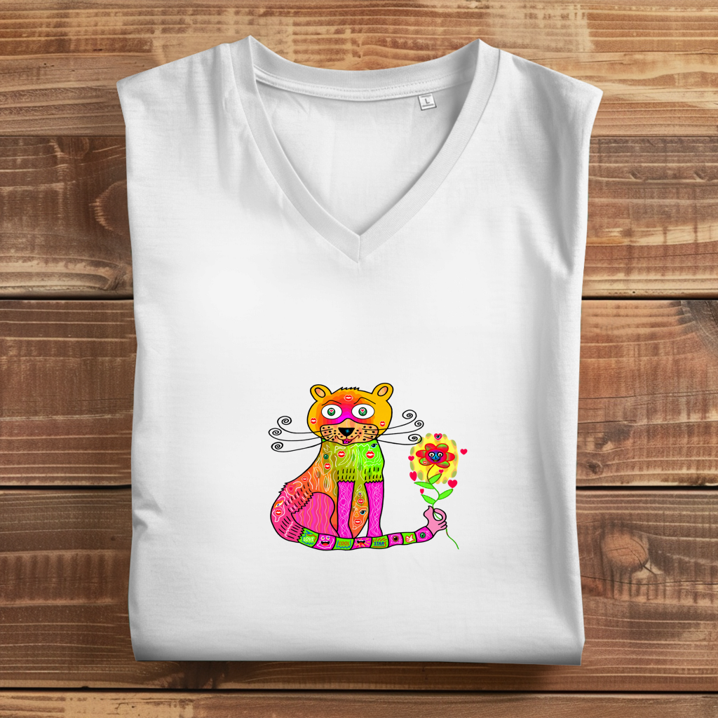 Damen Premium Bio V-Neck T-Shirt Cats best friend