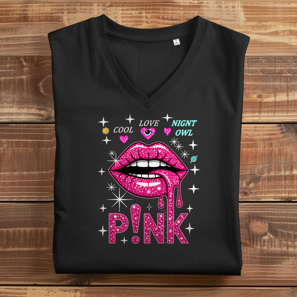 Damen Premium Bio V-Neck T-Shirt Pink
