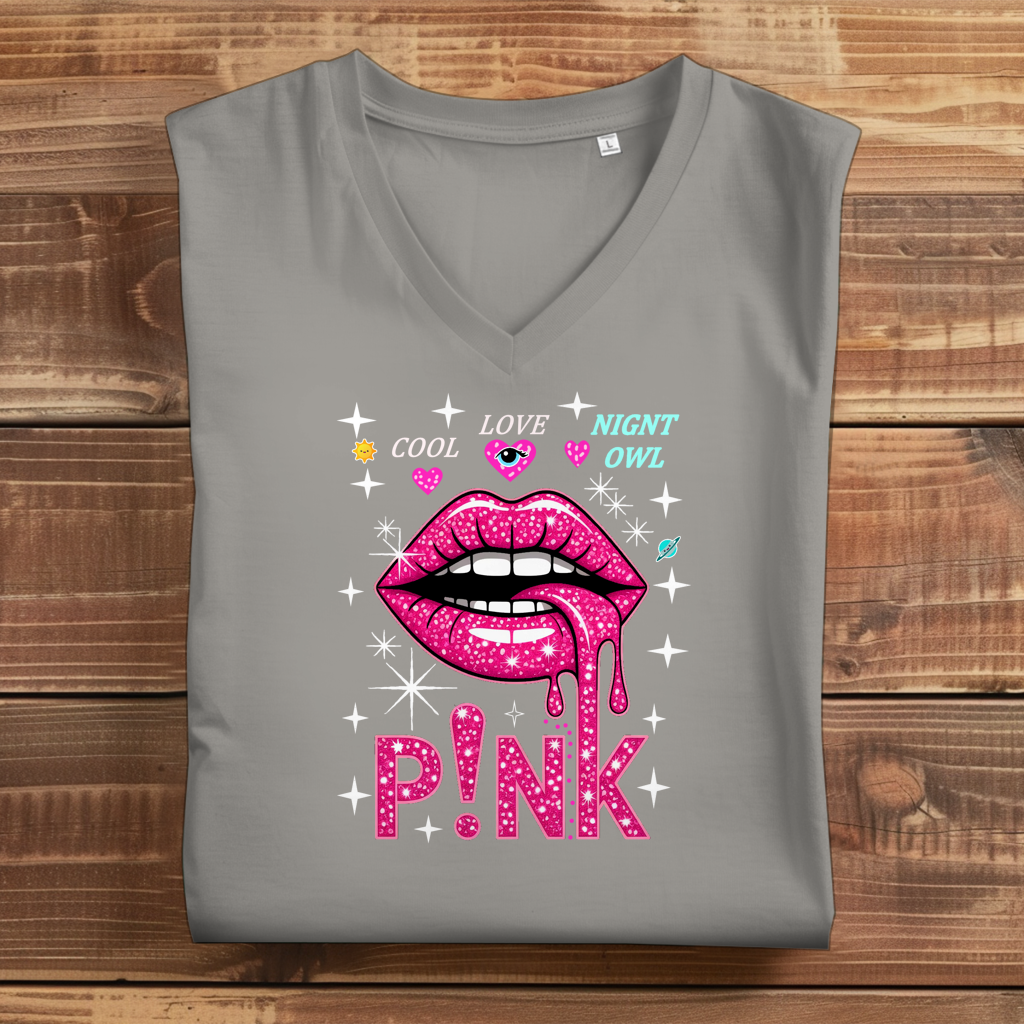 Damen Premium Bio V-Neck T-Shirt Pink