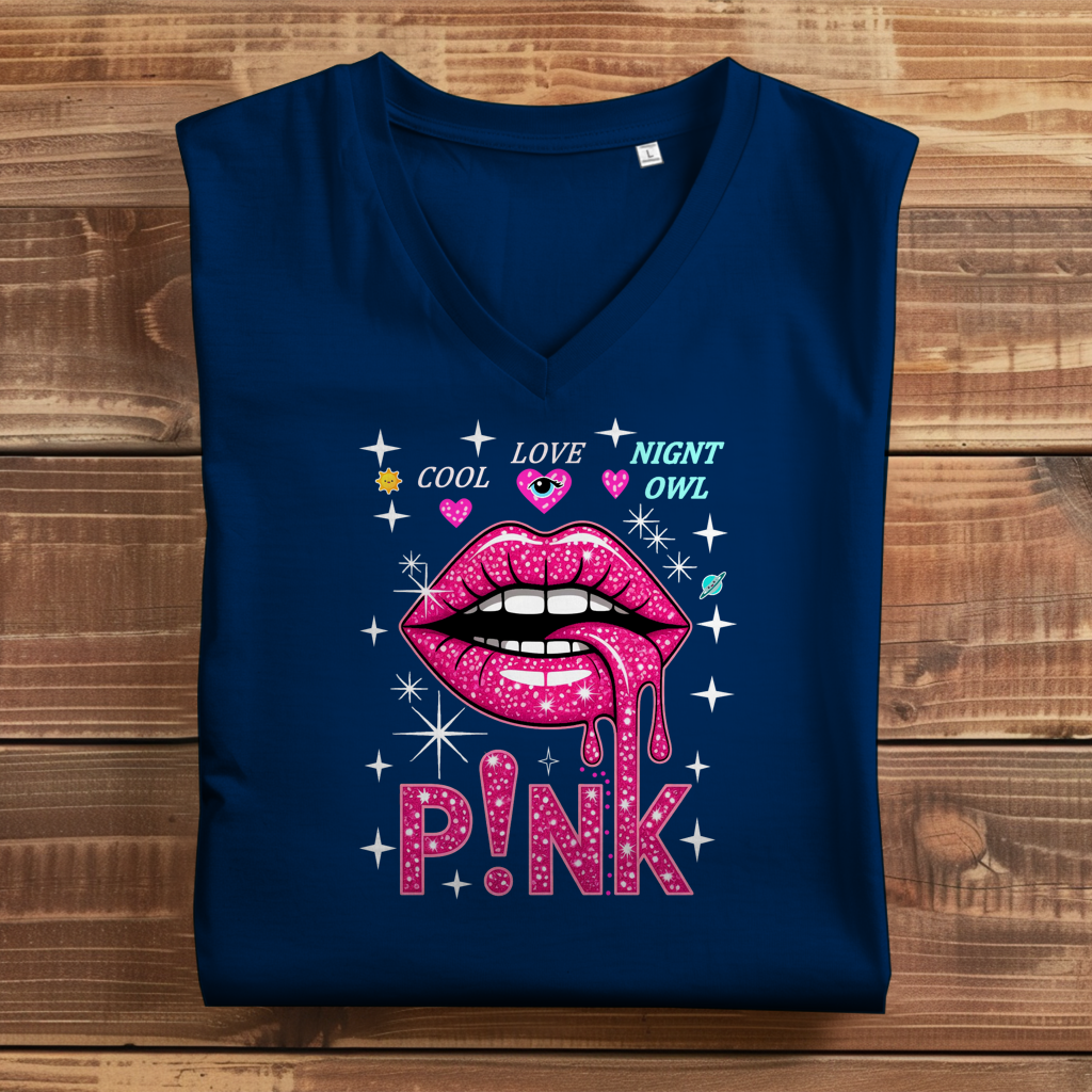 Damen Premium Bio V-Neck T-Shirt Pink