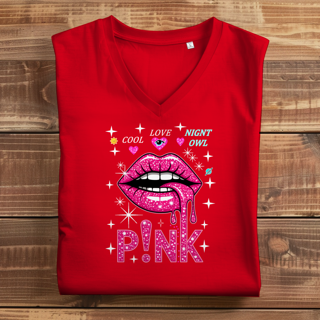 Damen Premium Bio V-Neck T-Shirt Pink