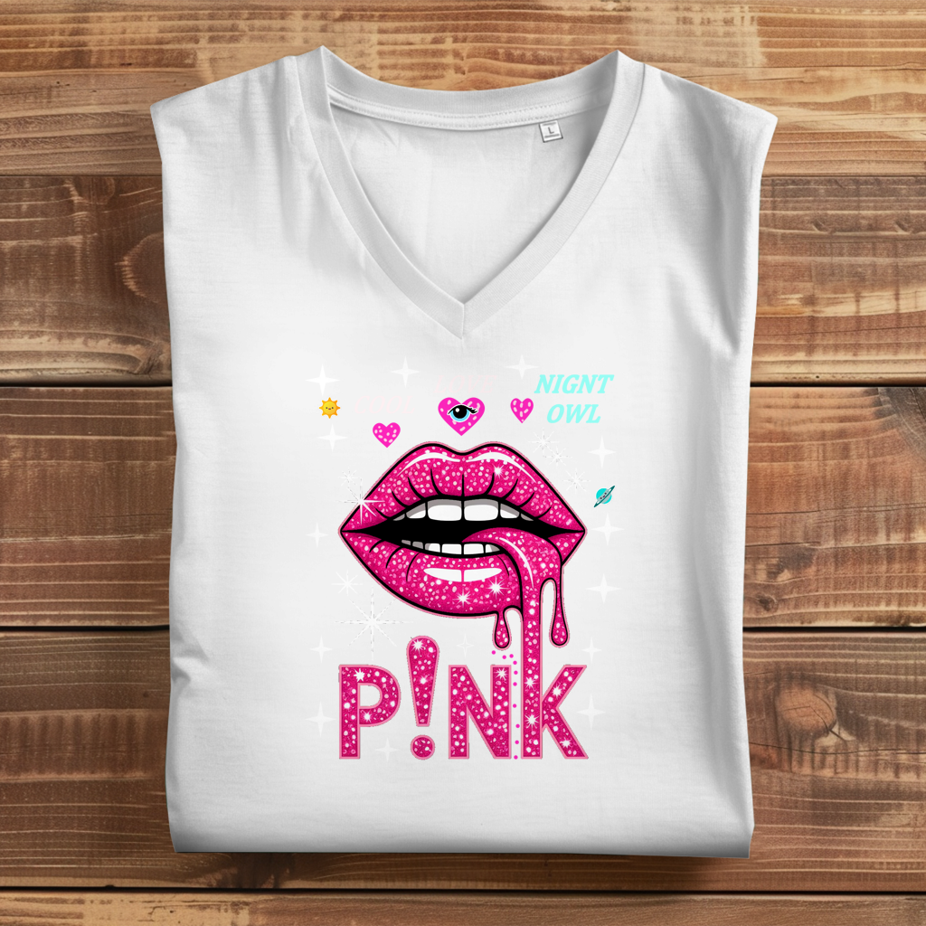 Damen Premium Bio V-Neck T-Shirt Pink
