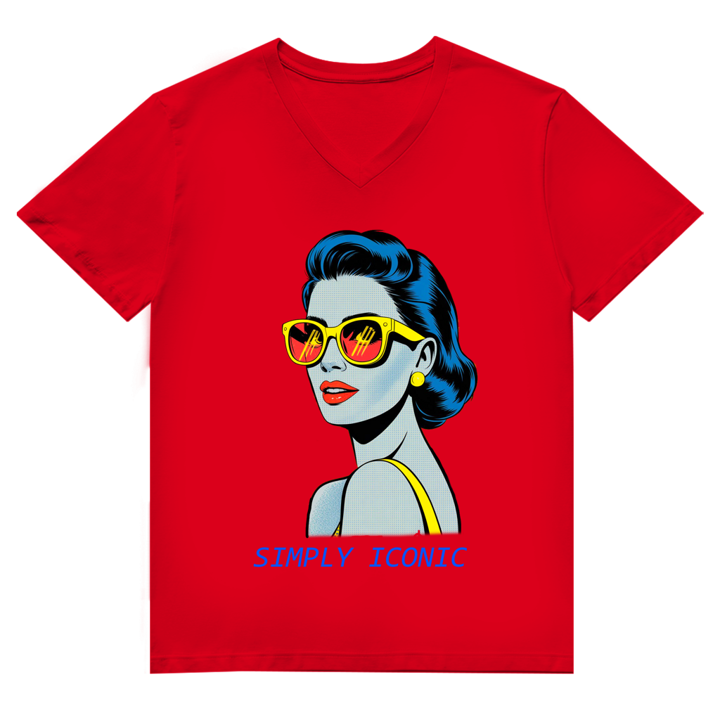 Herren Premium Bio V-Neck T-Shirt Frau mit Sonnenbrille