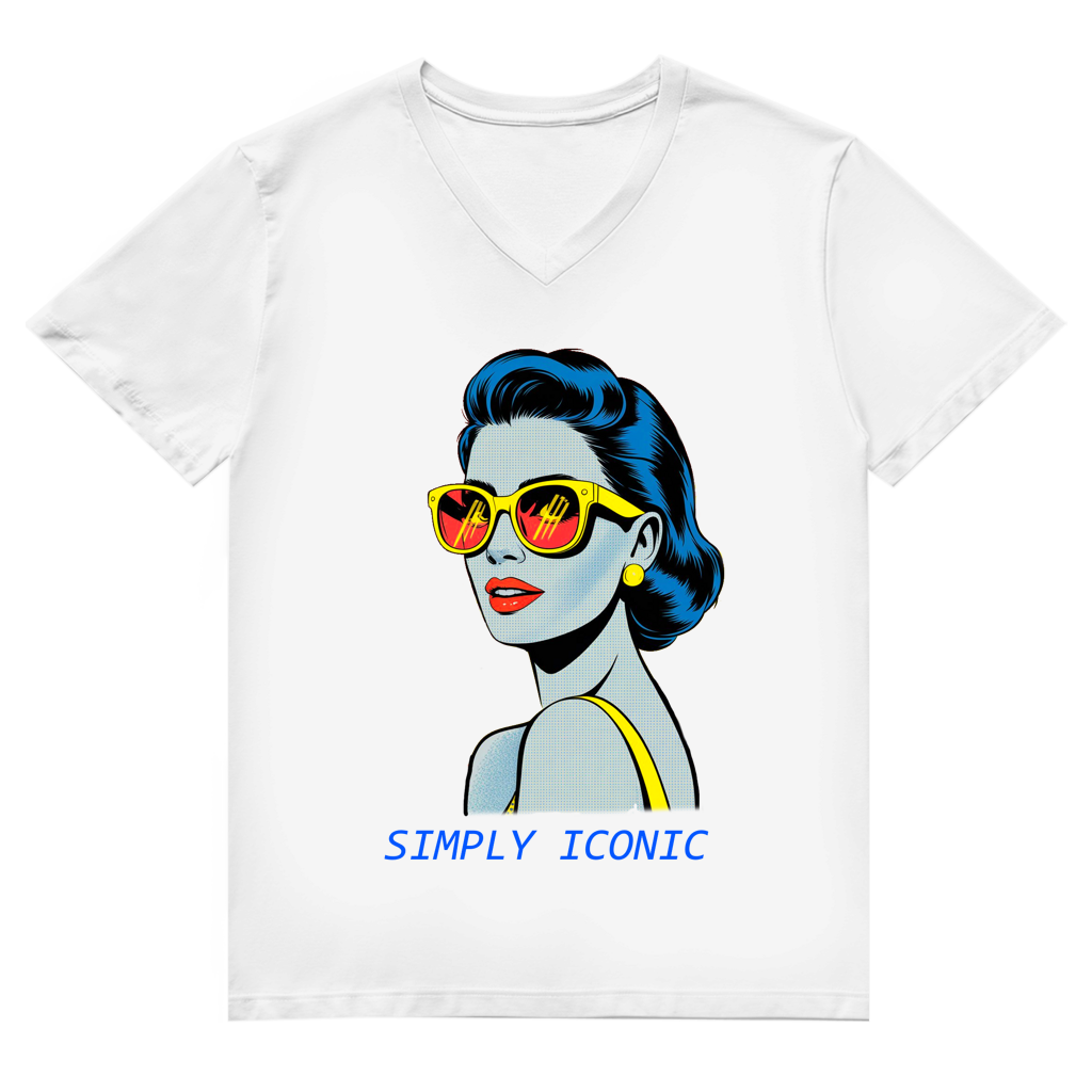 Herren Premium Bio V-Neck T-Shirt Frau mit Sonnenbrille
