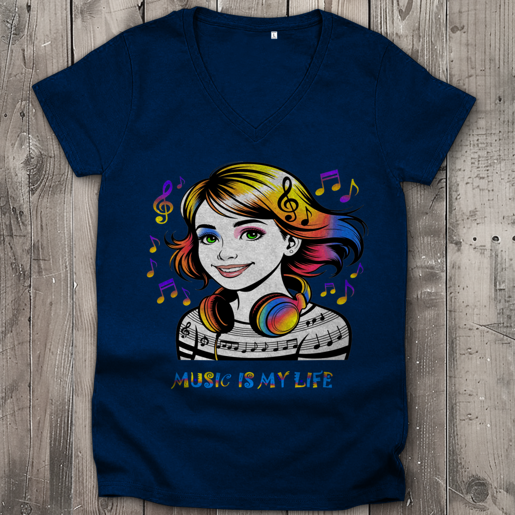 Damen Premium Bio V-Neck T-Shirt Music is my life