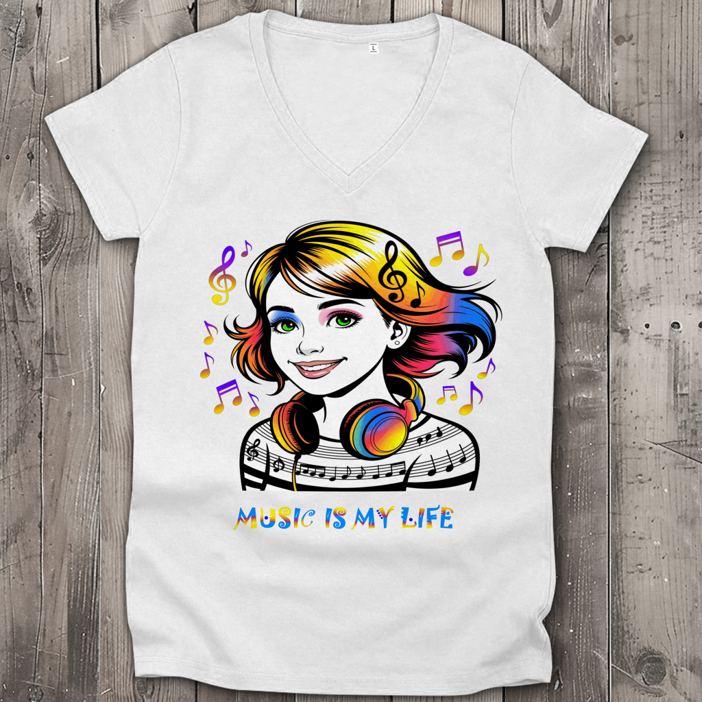 Damen Premium Bio V-Neck T-Shirt Music is my life