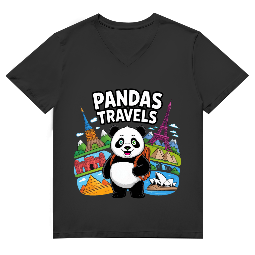 Herren Premium Bio V-Neck T-Shirt Panda Travels