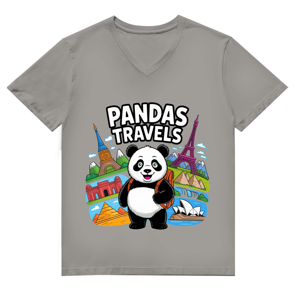 Herren Premium Bio V-Neck T-Shirt Panda Travels