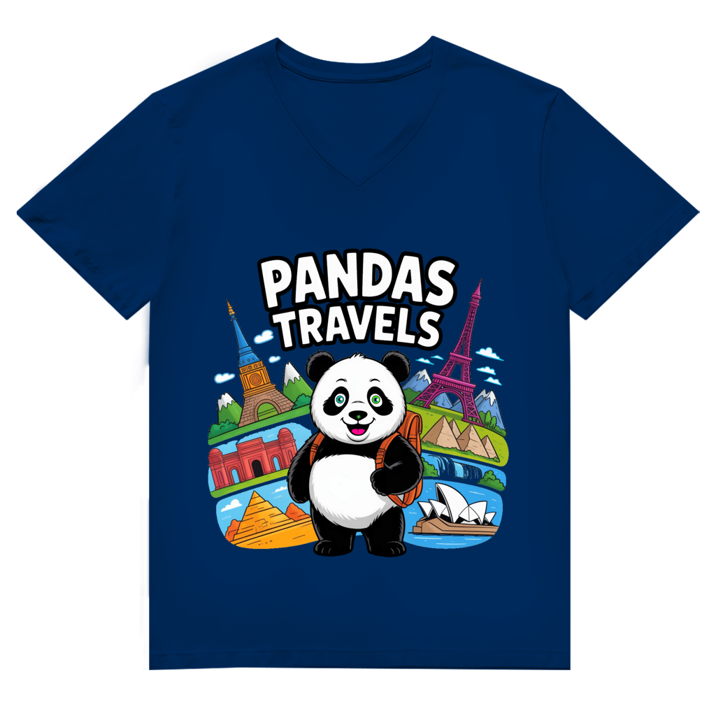 Herren Premium Bio V-Neck T-Shirt Panda Travels