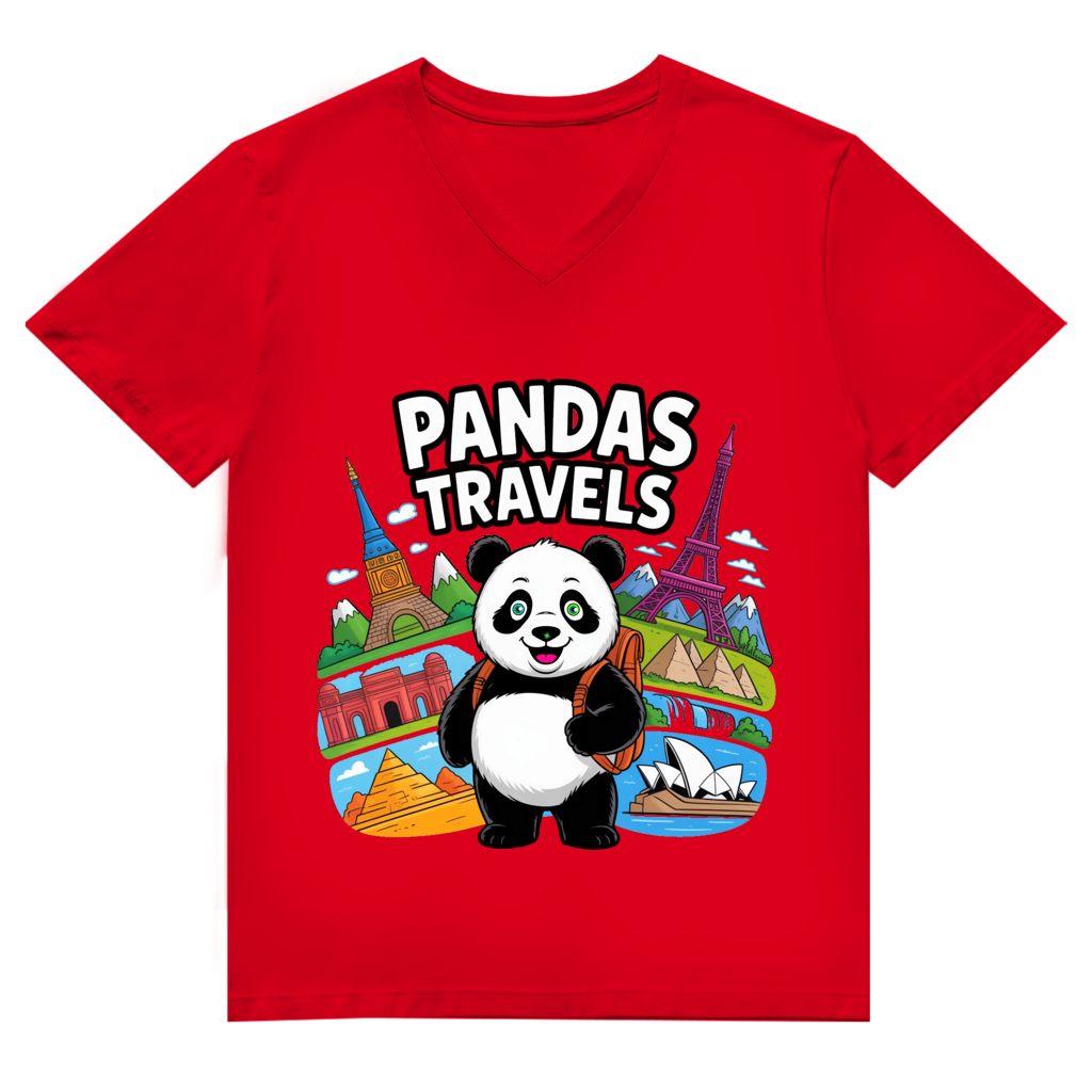 Herren Premium Bio V-Neck T-Shirt Panda Travels