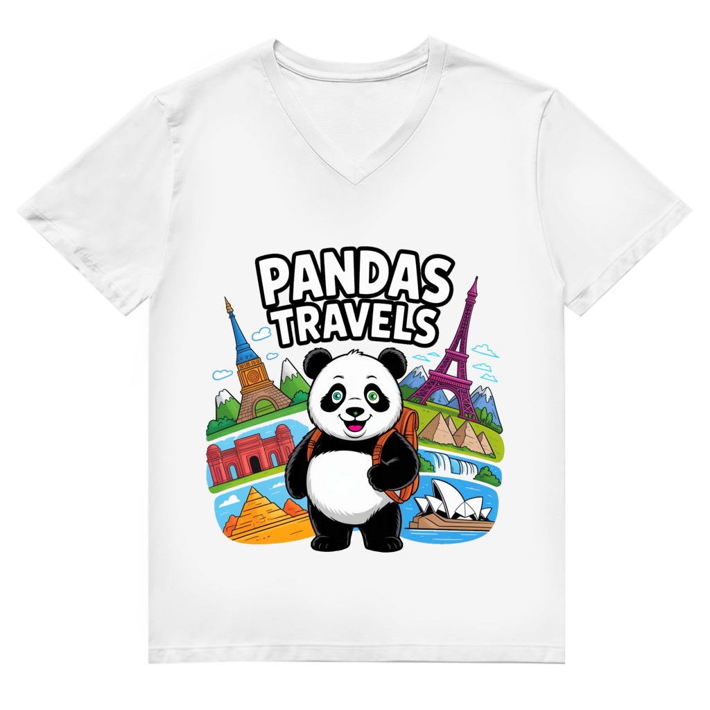 Herren Premium Bio V-Neck T-Shirt Panda Travels