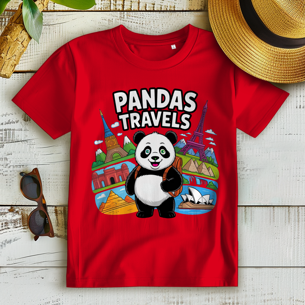 Damen Premium Bio T-Shirt Panda Travels
