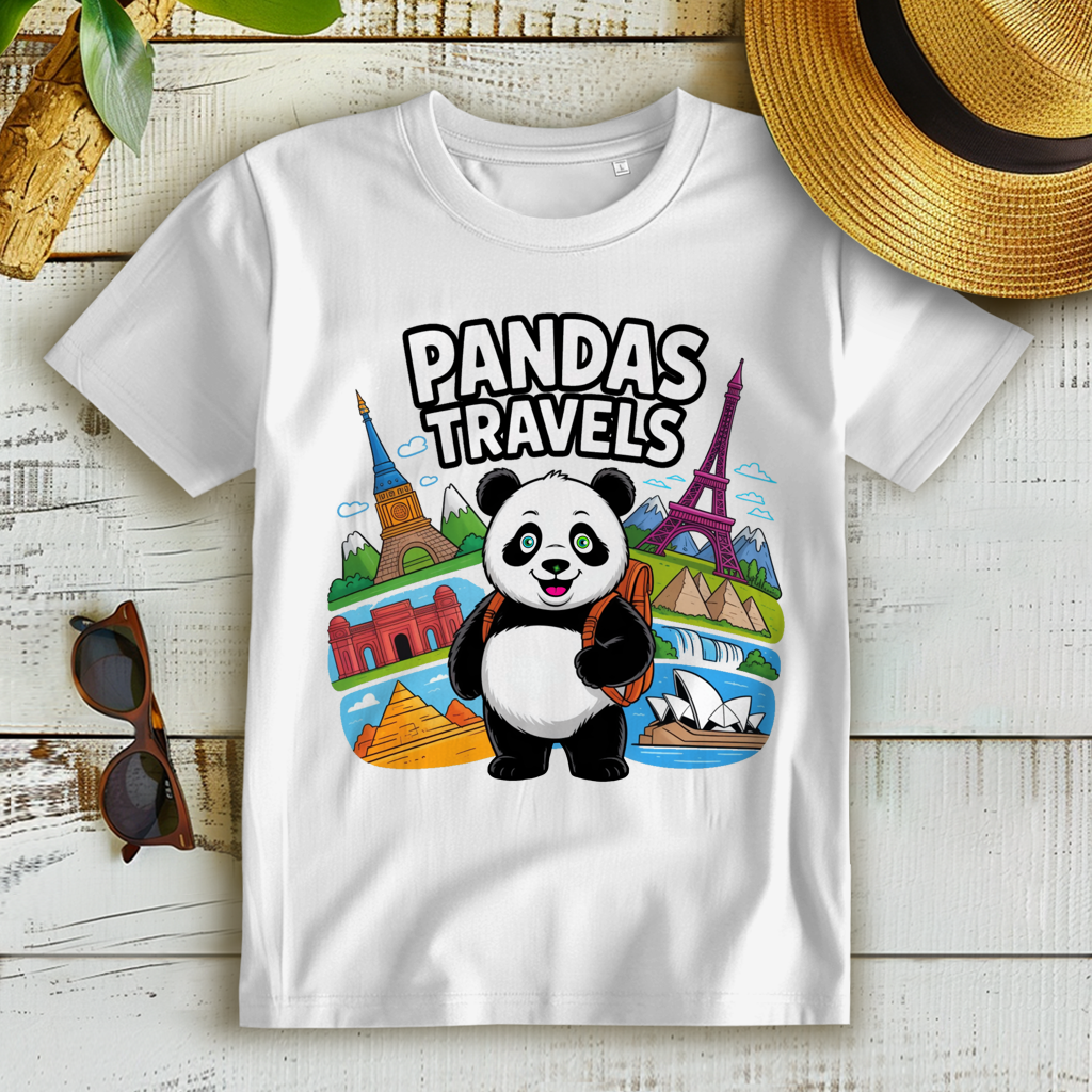 Damen Premium Bio T-Shirt Panda Travels