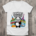 Damen Premium Bio V-Neck T-Shirt Panda Travels