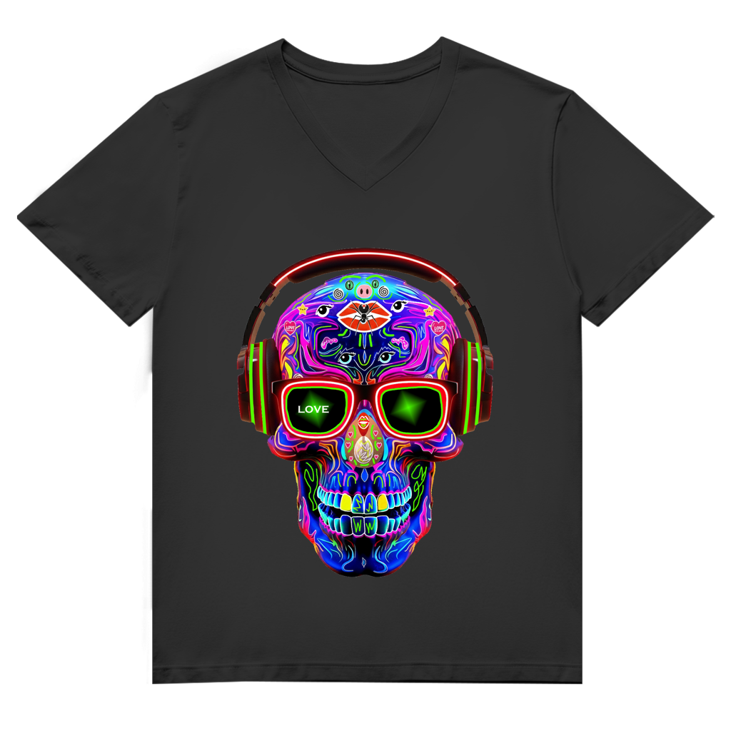 Herren Premium Bio V-Neck T-Shirt Skull Design