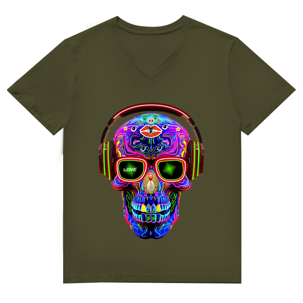Herren Premium Bio V-Neck T-Shirt Skull Design